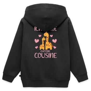 Cousine Ich werde große Cousine Baby Giraffen - Kinder Premium Organic Zip Hoodie - Schwarz - Hinten - AI Model Kid Male (0cm)