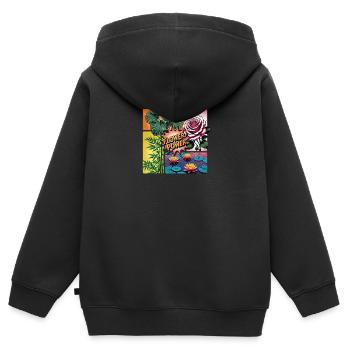 Flower Power Collage - Sweat Premium à capuche zippé enfant bio - noir - Dos - AI Model Kid Male (0cm)