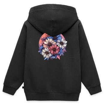 Farbenfroher Blumenstrauß - Kinder Premium Organic Zip Hoodie - Schwarz - Hinten - AI Model Kid Male (0cm)