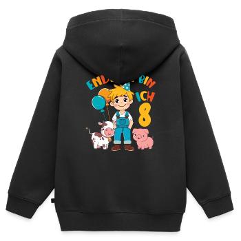 8 ans fermier enfin 8 garçon anniversaire motif - Sweat Premium à capuche zippé enfant bio - noir - Dos - AI Model Kid Male (0cm)