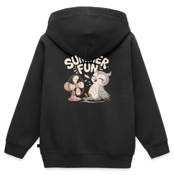 Summer Fun Eule mit Ventilator - Kinder Premium Organic Zip Hoodie - Schwarz - Hinten - AI Model Kid Male (0cm)
