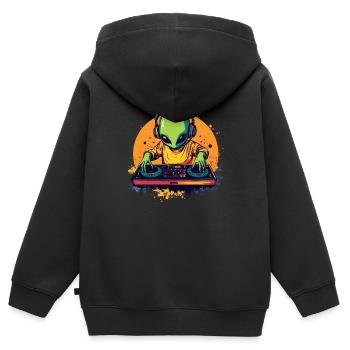 DJ Alien à la table de mixage - Sweat Premium à capuche zippé enfant bio - noir - Dos - AI Model Kid Male (0cm)