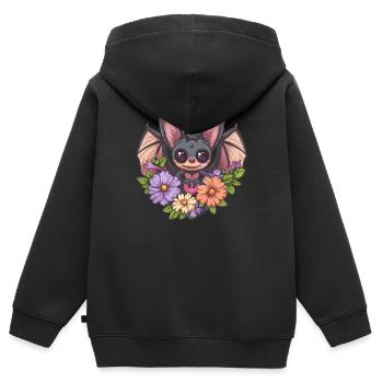 Fledermaus mit Herz und Blumen - Kinder Premium Organic Zip Hoodie - Schwarz - Hinten - AI Model Kid Male (0cm)