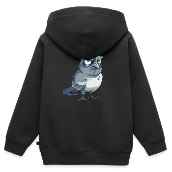 Grummelige Taube Comic-Stil - Kinder Premium Organic Zip Hoodie - Schwarz - Hinten - AI Model Kid Male (0cm)