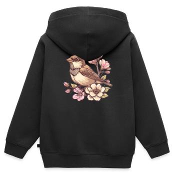 Spatz auf Blütenzweig - Kinder Premium Organic Zip Hoodie - Schwarz - Hinten - AI Model Kid Male (0cm)