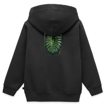 Abondance exotique Monstera Leaf - Sweat Premium à capuche zippé enfant bio - noir - Dos - AI Model Kid Male (0cm)