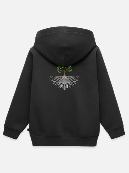 Tech Tree: Nature & Technology Fusion - Kids Premium Organic Zip-up Hoodie - black