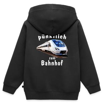 TRAIN Emmenez-le à la gare à l’heure - Sweat Premium à capuche zippé enfant bio - noir - Dos - AI Model Kid Male (0cm)