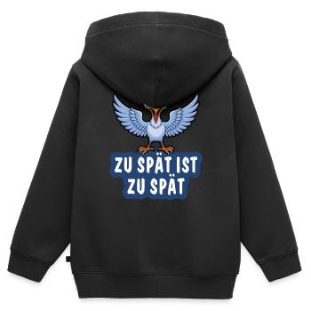 TROP TARD, C’EST TROP TARD - Sweat Premium à capuche zippé enfant bio - noir - Dos - AI Model Kid Male (0cm)