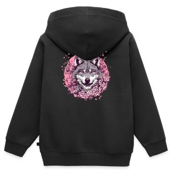 Wolf mit Kirschblüten - Kinder Premium Organic Zip Hoodie - Schwarz - Hinten - AI Model Kid Male (0cm)