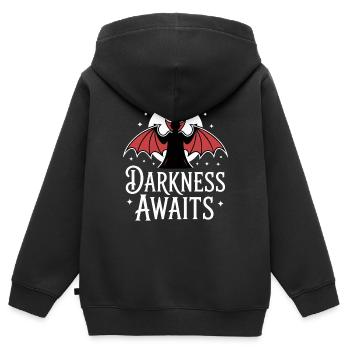 VAMPIRE, DUNKELHEIT WARTET AUF EUCH - Kinder Premium Organic Zip Hoodie - Schwarz - Hinten - AI Model Kid Male (0cm)