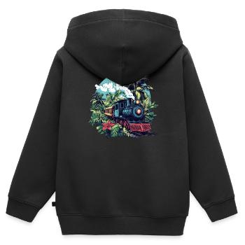 Dampflok durch Palmen - Kinder Premium Organic Zip Hoodie - Schwarz - Hinten - AI Model Kid Male (0cm)