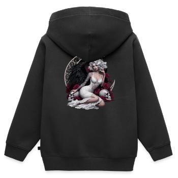 Dunkler Engel Mit Rosen Und Schädel - Kinder Premium Organic Zip Hoodie - Schwarz - Hinten - AI Model Kid Male (0cm)