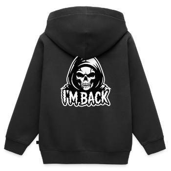 SKULL, JE SUIS DE RETOUR. - Sweat Premium à capuche zippé enfant bio - noir - Dos - AI Model Kid Male (0cm)