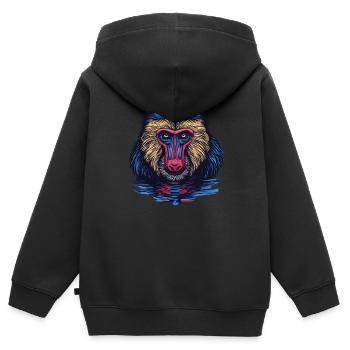 Mandrill Singe dans le miroir - Sweat Premium à capuche zippé enfant bio - noir - Dos - AI Model Kid Male (0cm)
