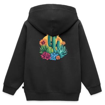 Kaktusgarten im Sonnenlicht - Kinder Premium Organic Zip Hoodie - Schwarz - Hinten - AI Model Kid Male (0cm)
