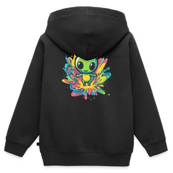 Bunter Alien auf Farbspritzer - Kinder Premium Organic Zip Hoodie - Schwarz - Hinten - AI Model Kid Male (0cm)