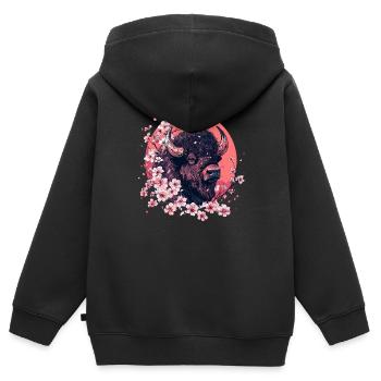 Bison mit Kirschblüten - Kinder Premium Organic Zip Hoodie - Schwarz - Hinten - AI Model Kid Male (0cm)