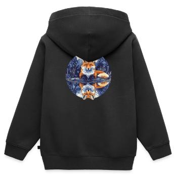 Fuchs mit Spiegelbild - Kinder Premium Organic Zip Hoodie - Schwarz - Hinten - AI Model Kid Male (0cm)