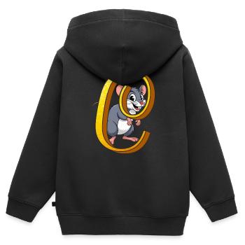 LETTRE C - Sweat Premium à capuche zippé enfant bio - noir - Dos - AI Model Kid Male (0cm)