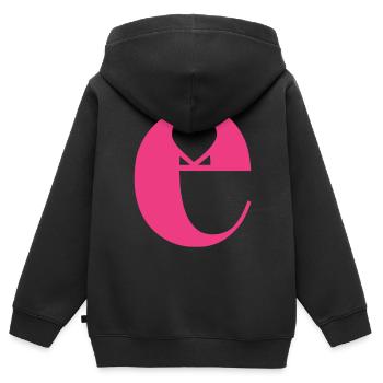 Lettre e Lettre initiale avec coeur - Sweat Premium à capuche zippé enfant bio - noir - Dos - AI Model Kid Male (0cm)