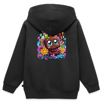 Morceau de chocolat heureux - Sweat Premium à capuche zippé enfant bio - noir - Dos - AI Model Kid Male (0cm)
