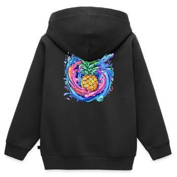 Ananas mit Farbspritzer - Kinder Premium Organic Zip Hoodie - Schwarz - Hinten - AI Model Kid Male (0cm)