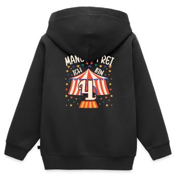 Cirque Manège Anniversaire Motif 4 ans Garçons Bday - Sweat Premium à capuche zippé enfant bio - noir - Dos - AI Model Kid Male (0cm)