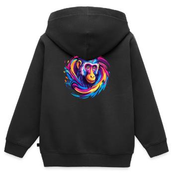Bunter Affenkopf Wirbel - Kinder Premium Organic Zip Hoodie - Schwarz - Hinten - AI Model Kid Male (0cm)