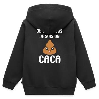 caca - Sweat Premium à capuche zippé enfant bio - noir - Dos - AI Model Kid Male (0cm)