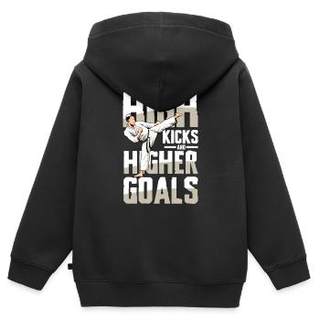 Hohe Kicks Und Höhere Ziele Karate Motivation - Kinder Premium Organic Zip Hoodie - Schwarz - Hinten - AI Model Kid Male (0cm)