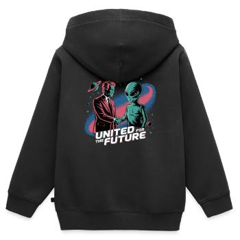 SHAKE HANDS FOR FUTURE - Kinder Premium Organic Zip Hoodie - Schwarz - Hinten - AI Model Kid Male (0cm)