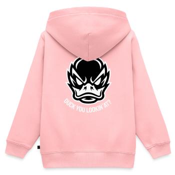 DU SCHAUST REIN AN - Kinder Premium Organic Zip Hoodie - Rosa - Hinten - AI Model Kid Female (0cm)