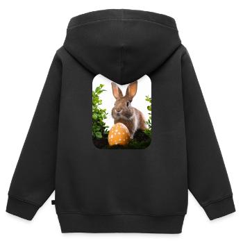 Osterhase - Kinder Premium Organic Zip Hoodie - Schwarz - Hinten - AI Model Kid Male (0cm)