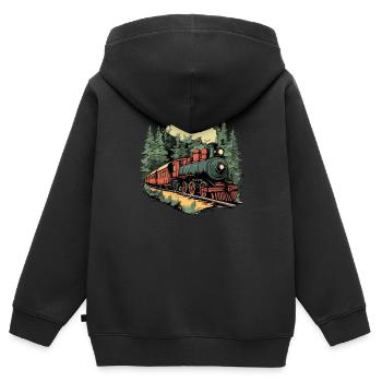 Waldzug im Sonnenlicht - Kinder Premium Organic Zip Hoodie - Schwarz - Hinten - AI Model Kid Male (0cm)