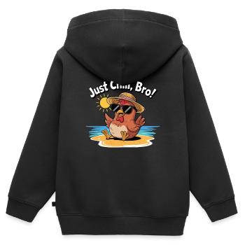 HÜHNCHEN, EINFACH CHILL BRO - Kinder Premium Organic Zip Hoodie - Schwarz - Hinten - AI Model Kid Male (0cm)