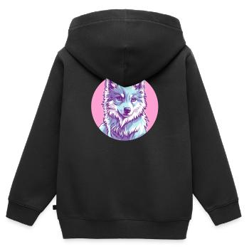 Loup arctique en rose - Sweat Premium à capuche zippé enfant bio - noir - Dos - AI Model Kid Male (0cm)