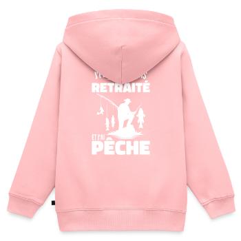 J'peux pas je suis retraité et j'ai pêche - Sweat Premium à capuche zippé enfant bio - rose - Dos - AI Model Kid Female (0cm)
