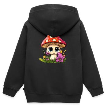 Fliegenpilz mit Blumen - Kinder Premium Organic Zip Hoodie - Schwarz - Hinten - AI Model Kid Male (0cm)