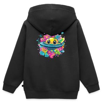 Douce aventure OVNI - Sweat Premium à capuche zippé enfant bio - noir - Dos - AI Model Kid Male (0cm)