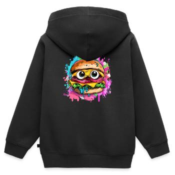 Burger au visage comique - Sweat Premium à capuche zippé enfant bio - noir - Dos - AI Model Kid Male (0cm)