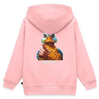 MENSCH PASS AUF! - Kinder Premium Organic Zip Hoodie - Rosa - Hinten - AI Model Kid Female (0cm)