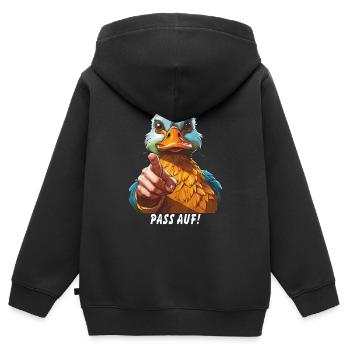 MENSCH PASS AUF! - Kinder Premium Organic Zip Hoodie - Schwarz - Hinten - AI Model Kid Male (0cm)