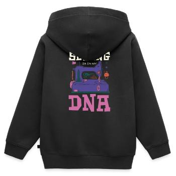 La couture est dans mon ADN Motif de tailleur drôle - Sweat Premium à capuche zippé enfant bio - noir - Dos - AI Model Kid Male (0cm)