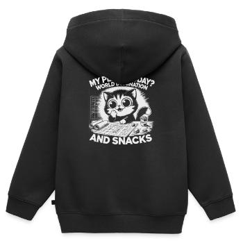 Katze Meine Pläne Heute? Weltherrschaft Und Snacks - Kinder Premium Organic Zip Hoodie - Schwarz - Hinten - AI Model Kid Male (0cm)