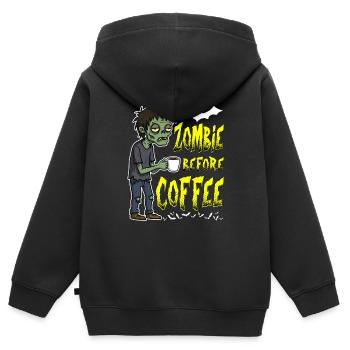 ZOMBIE VOR DEM KAFFEE - HALLOWEEN GESCHENK - Kinder Premium Organic Zip Hoodie - Schwarz - Hinten - AI Model Kid Male (0cm)