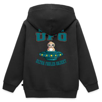 Ich Bin Ein UFO Ultra Faules Objekt Faultier Alien - Kinder Premium Organic Zip Hoodie - Schwarz - Hinten - AI Model Kid Male (0cm)