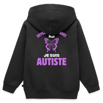 Sensibilisation à l'autisme cadeau enfant autiste - Sweat Premium à capuche zippé enfant bio - noir - Dos - AI Model Kid Male (0cm)