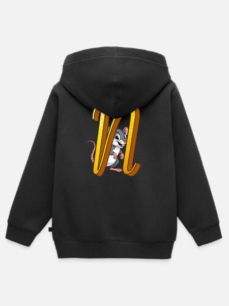 LETTERA N - Felpa Premium con cappuccio con zip bambino bio - nero