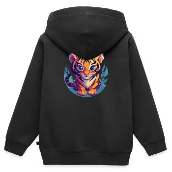 Süßer Tiger mit großen Augen - Kinder Premium Organic Zip Hoodie - Schwarz - Hinten - AI Model Kid Male (0cm)